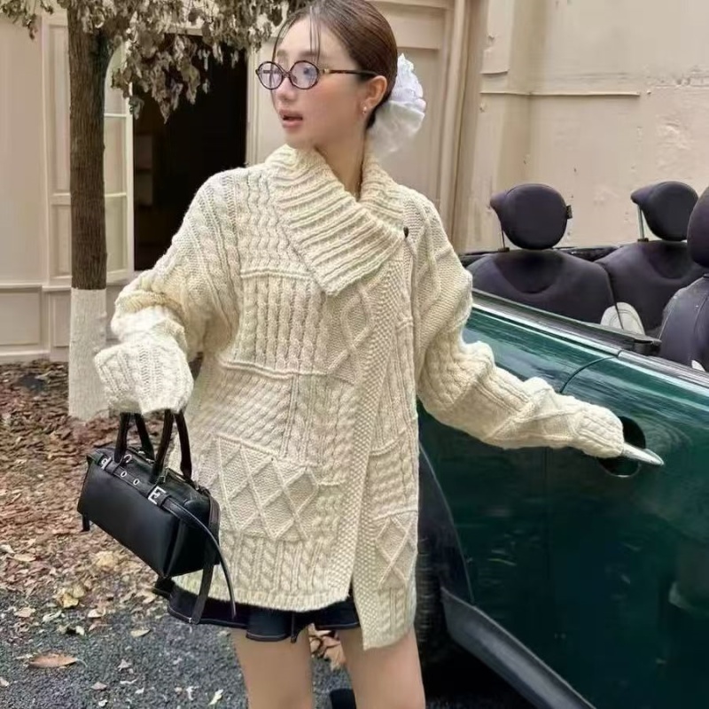 Twist loose tops knitted Korean style coat for women