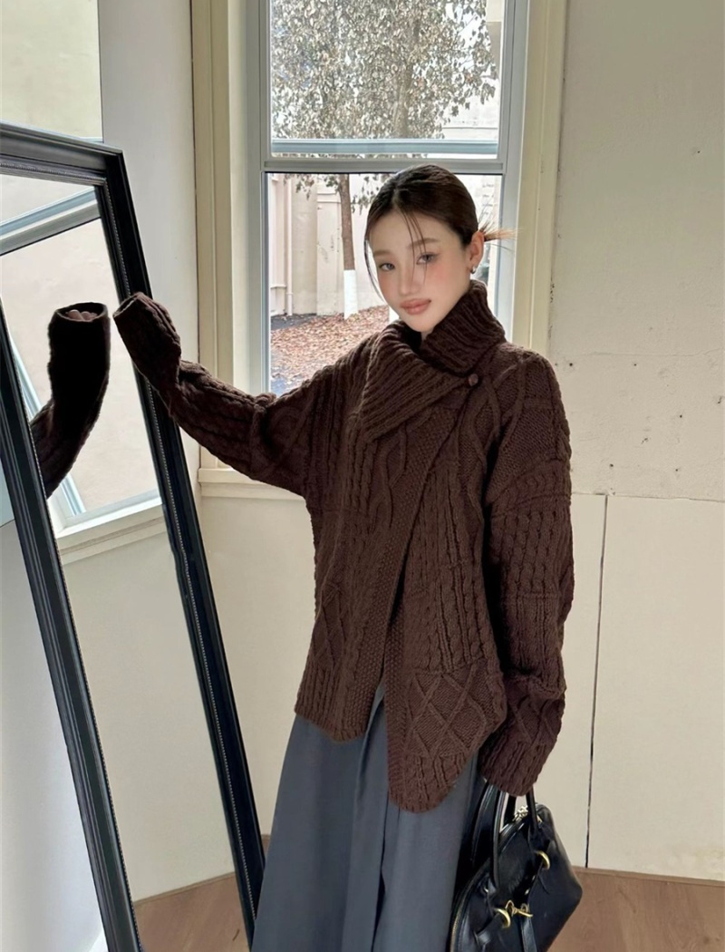 Twist loose tops knitted Korean style coat for women