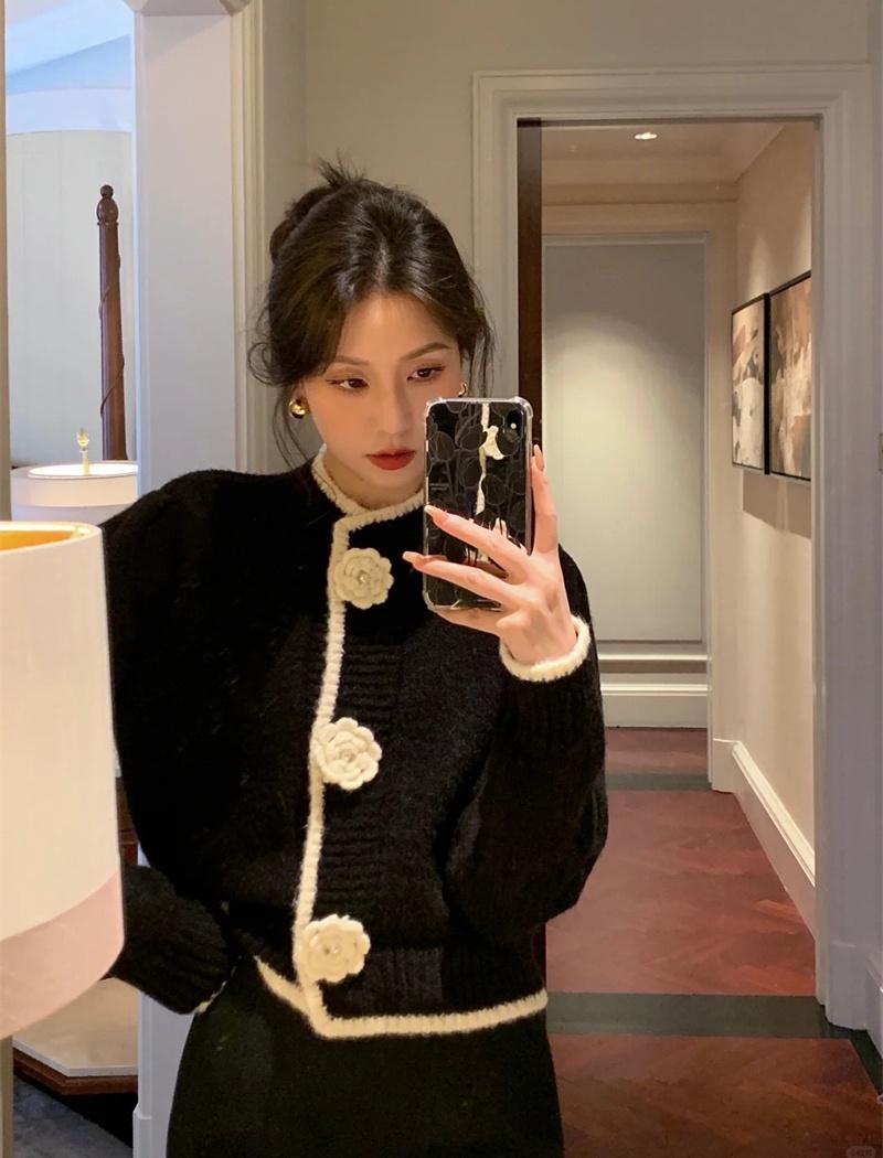 Mixed colors Korean style cardigan knitted coat for women