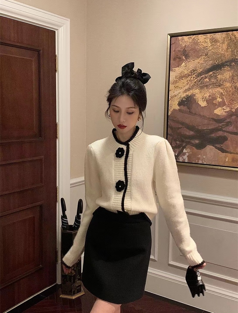 Mixed colors Korean style cardigan knitted coat for women