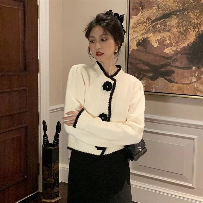 Mixed colors Korean style cardigan knitted coat for women