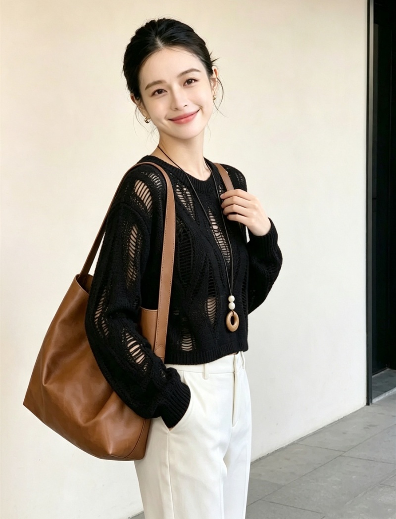 Hollow diamond short sweater autumn sexy tops for women