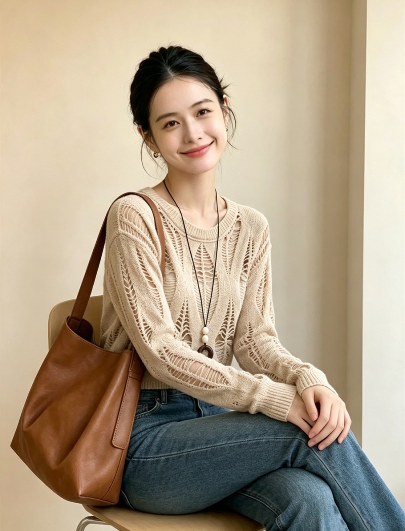 Hollow diamond short sweater autumn sexy tops for women
