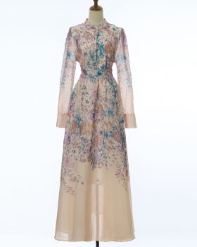 Printing long sleeve long skirt elegant skirt a set