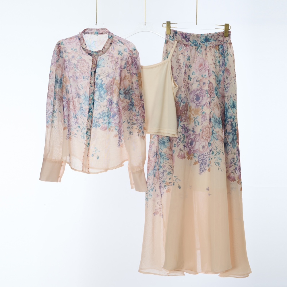 Printing long sleeve long skirt elegant skirt a set