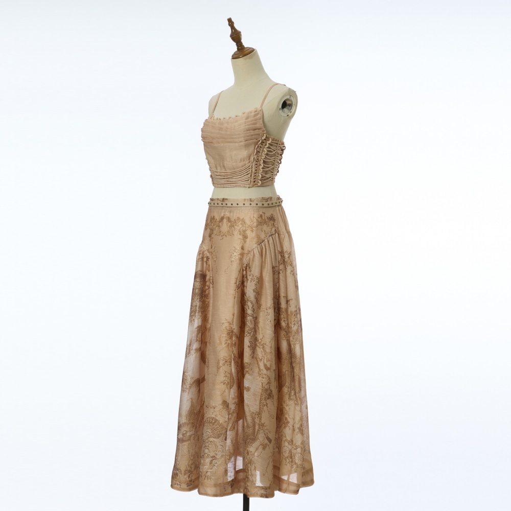 High waist vest sling short skirt a set
