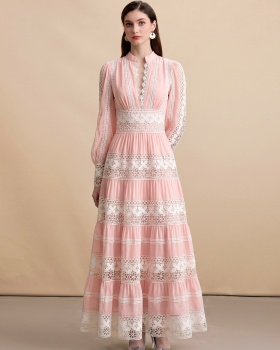 Retro pinched waist France style big skirt dress
