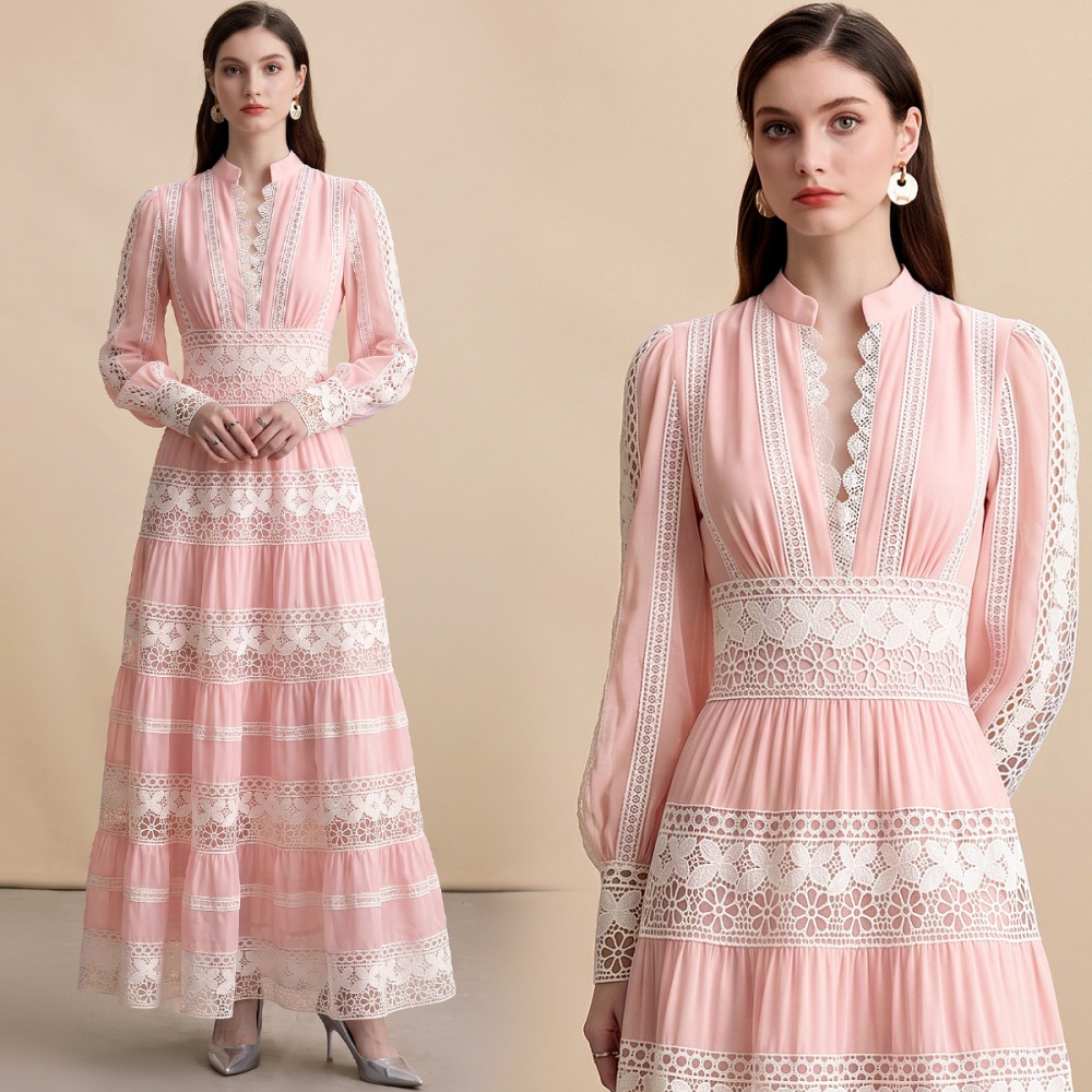 Retro pinched waist France style big skirt dress