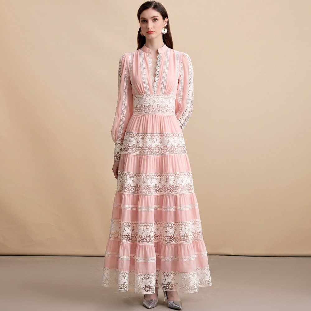 Retro pinched waist France style big skirt dress