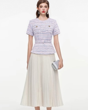 Chanelstyle pinched waist short sleeve France style dress