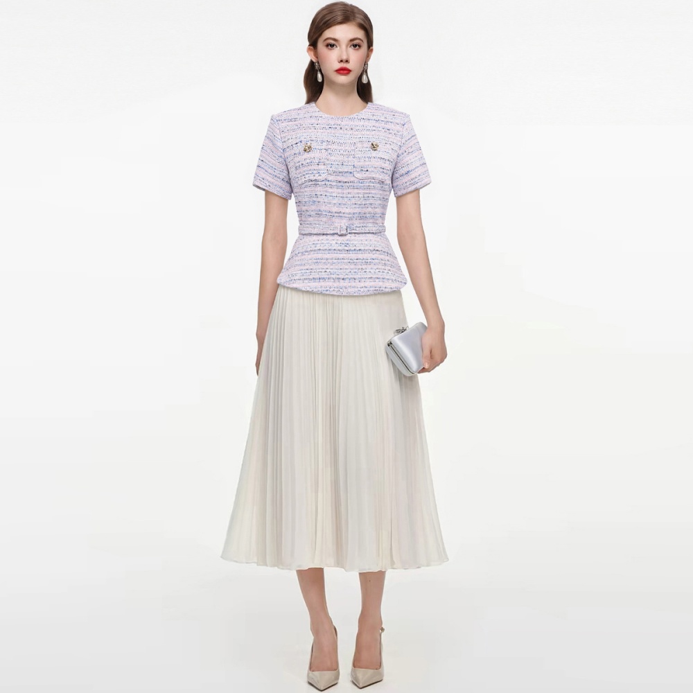 Chanelstyle pinched waist short sleeve France style dress