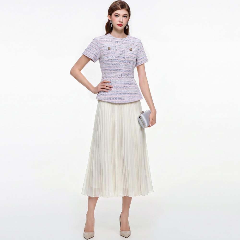 Chanelstyle pinched waist short sleeve France style dress