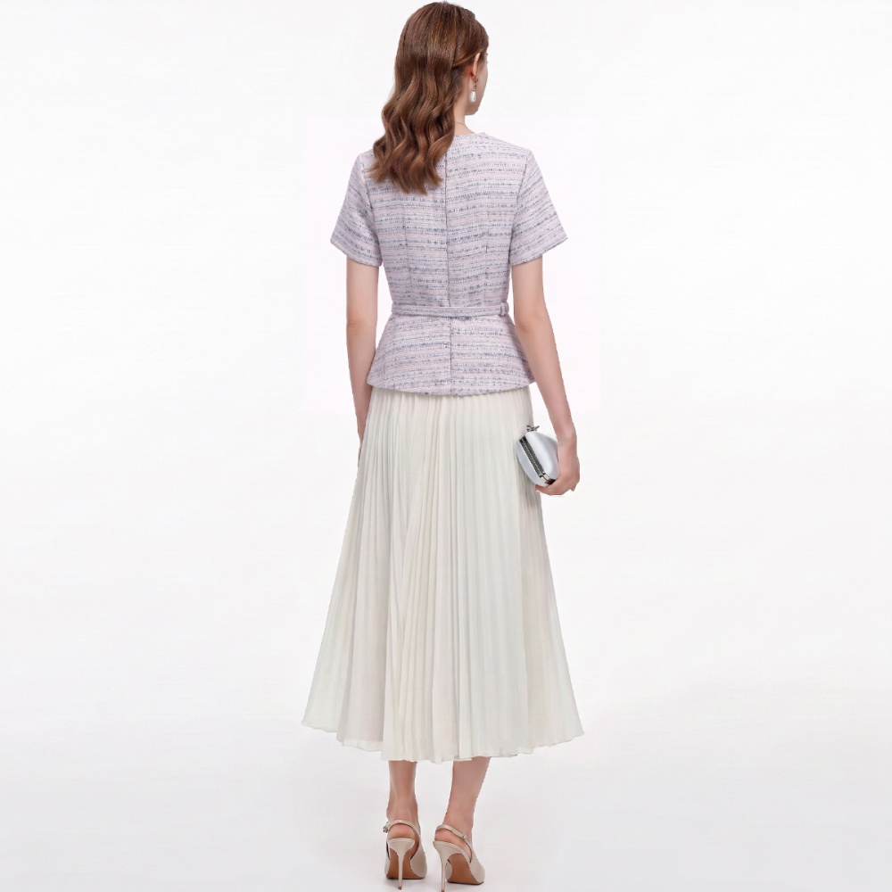 Chanelstyle pinched waist short sleeve France style dress