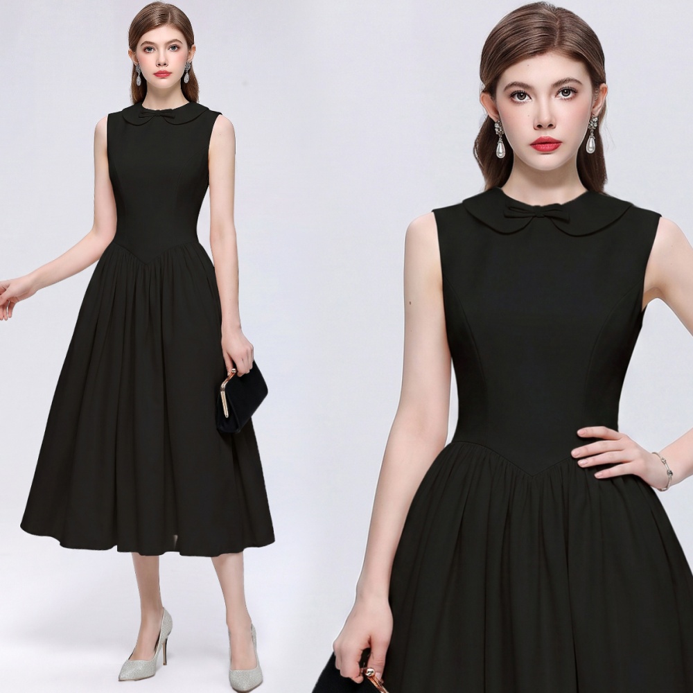 A-line Hepburn style sleeveless big skirt dress