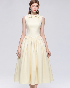 A-line Hepburn style slim sleeveless big skirt dress