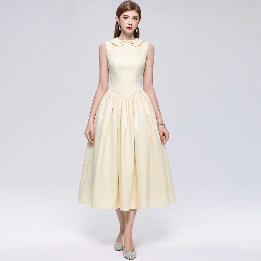 A-line Hepburn style slim sleeveless big skirt dress