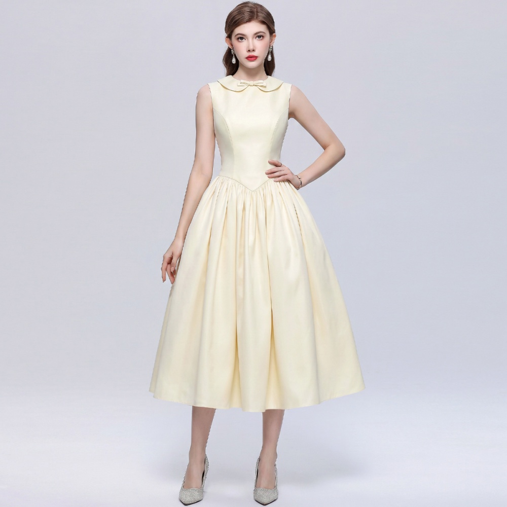 A-line Hepburn style slim sleeveless big skirt dress
