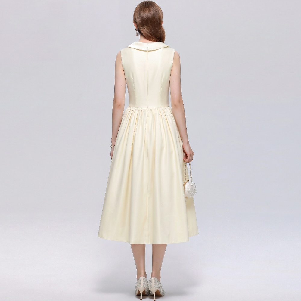 A-line Hepburn style slim sleeveless big skirt dress