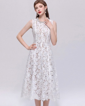 Flowers beading slim lace simple elegant sleeveless dress
