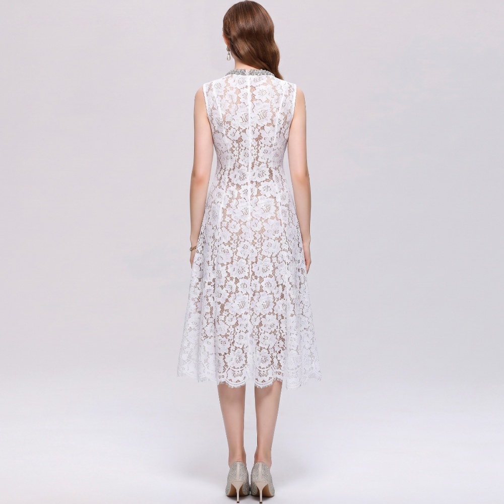 Flowers beading slim lace simple elegant sleeveless dress