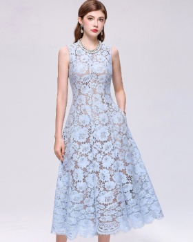 Flowers lace sleeveless elegant mermaid temperament dress
