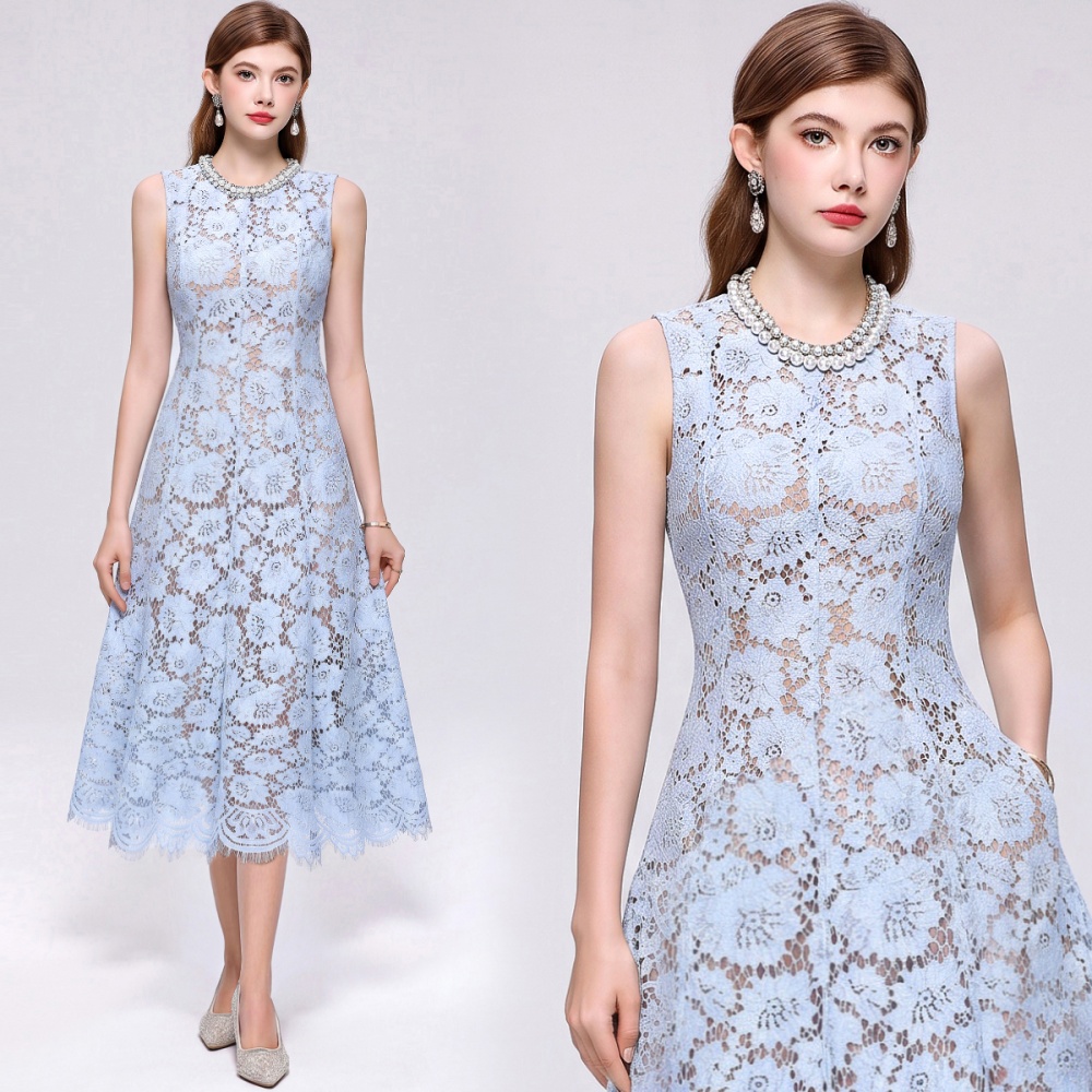 Flowers lace sleeveless elegant mermaid temperament dress