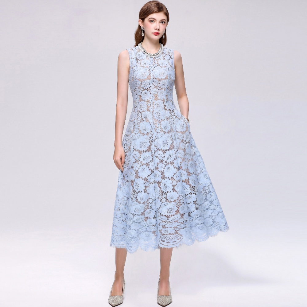 Flowers lace sleeveless elegant mermaid temperament dress
