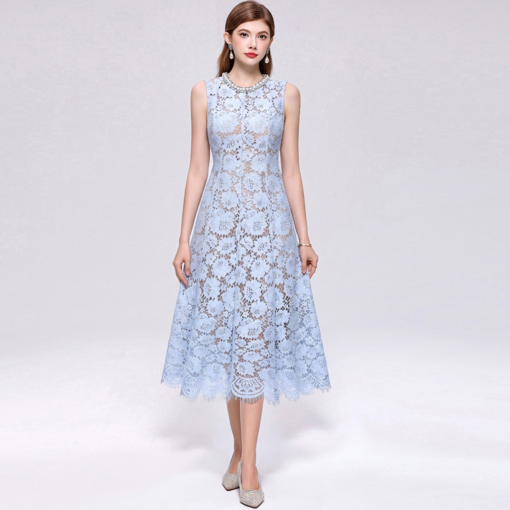 Flowers lace sleeveless elegant mermaid temperament dress