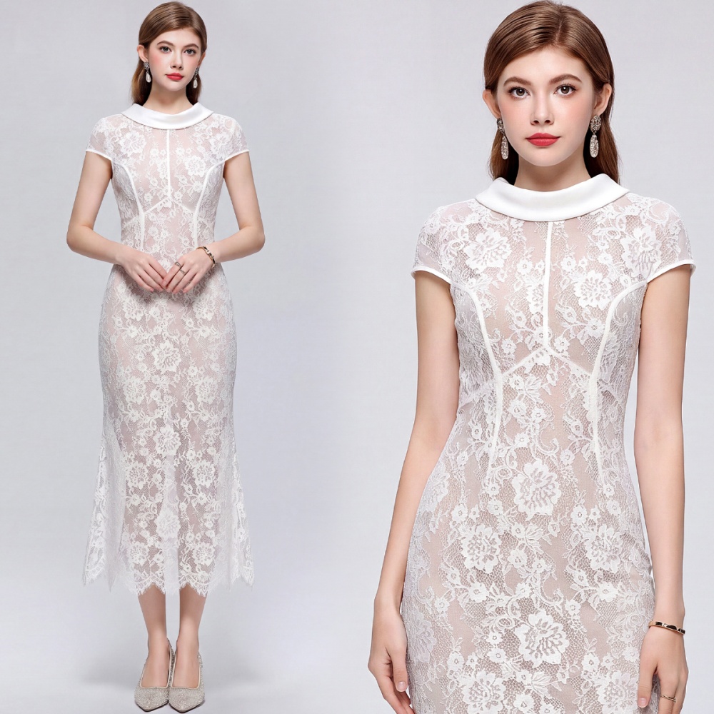 Short sleeve temperament formal dress long France style dress