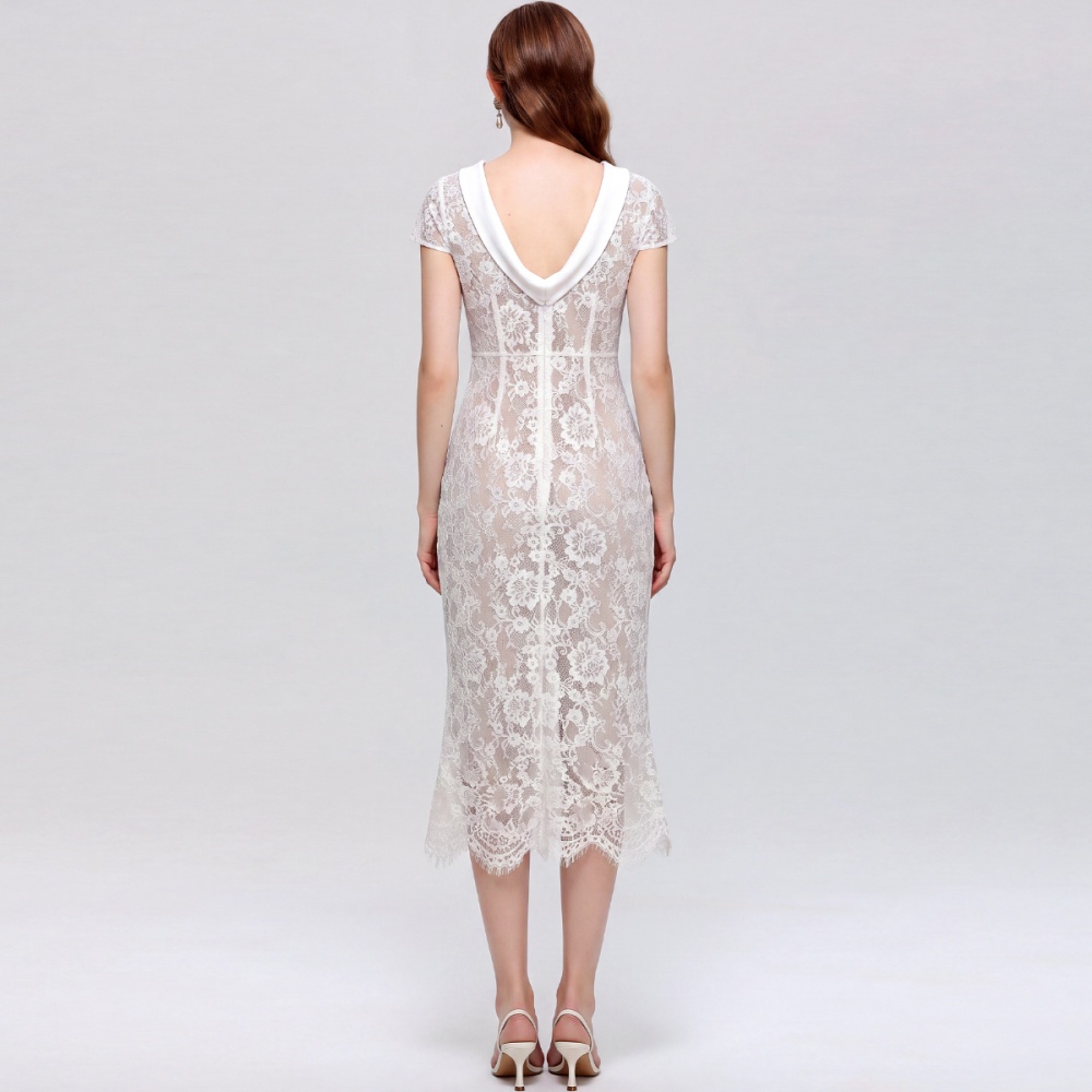 Short sleeve temperament formal dress long France style dress