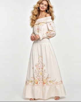 Long sleeve long dress horizontal collar dress