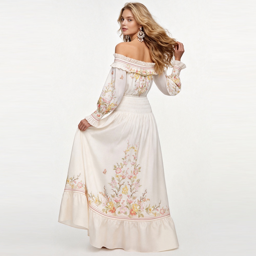Long sleeve long dress horizontal collar dress