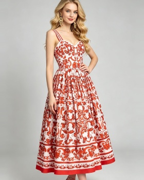 Printing sling wrapped chest stereoscopic retro dress