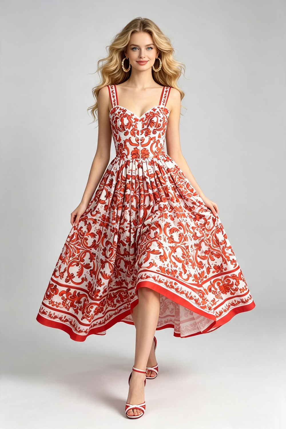 Printing sling wrapped chest stereoscopic retro dress