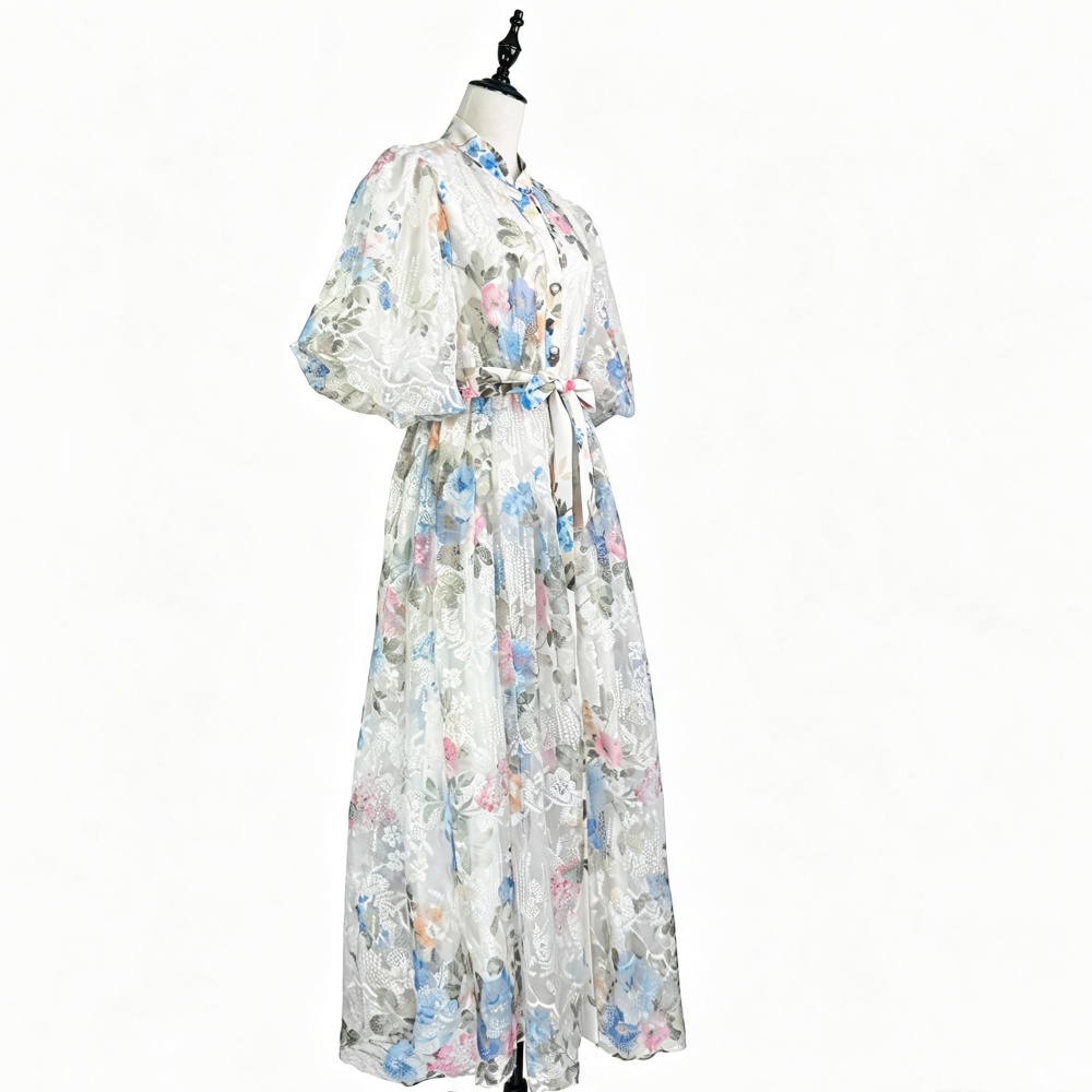 Elegant long lace dress flowers tender romantic lady dress
