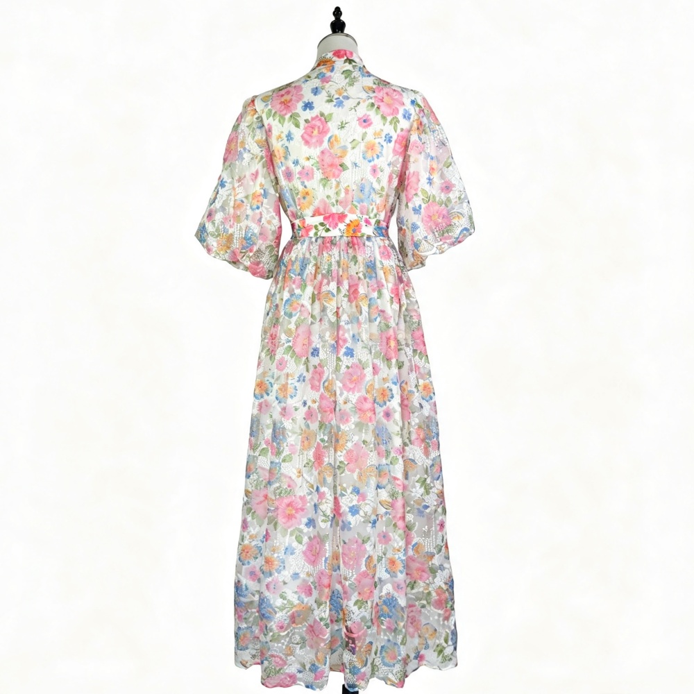 Elegant long lace dress flowers tender romantic lady dress