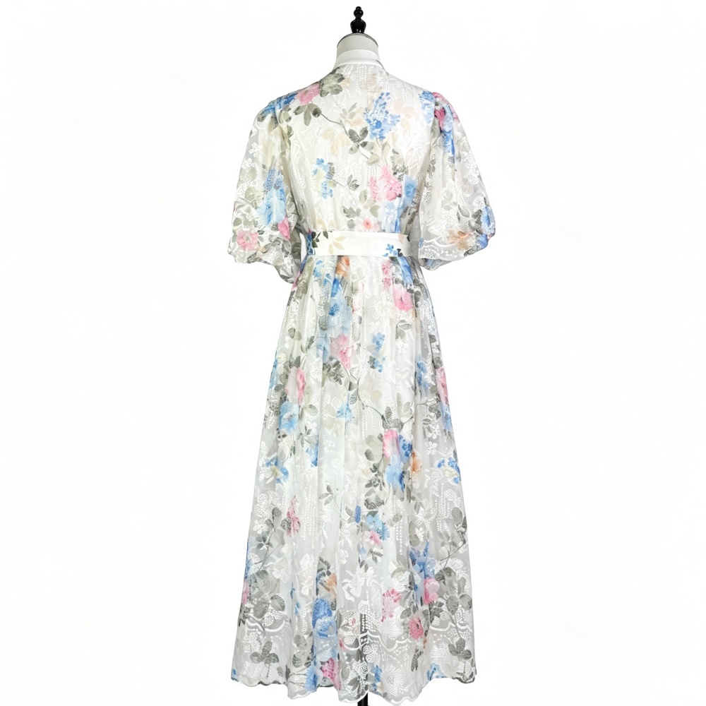 Elegant long lace dress flowers tender romantic lady dress