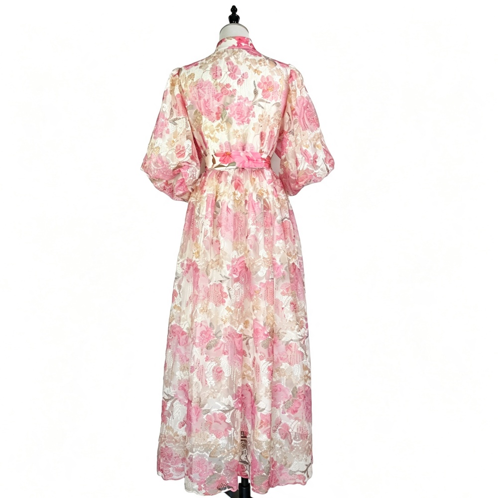 Elegant long lace dress flowers tender romantic lady dress