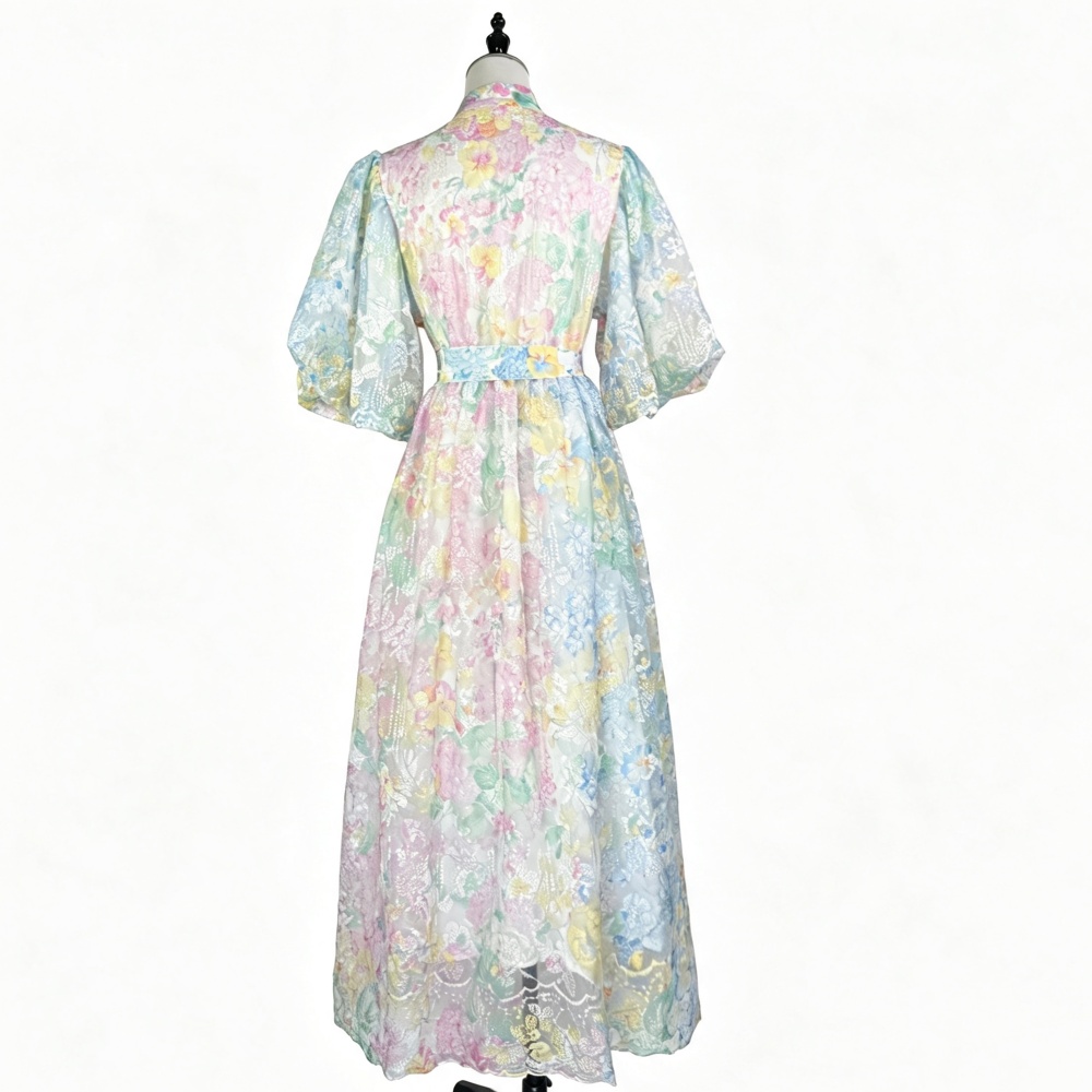 Elegant long lace dress flowers tender romantic lady dress