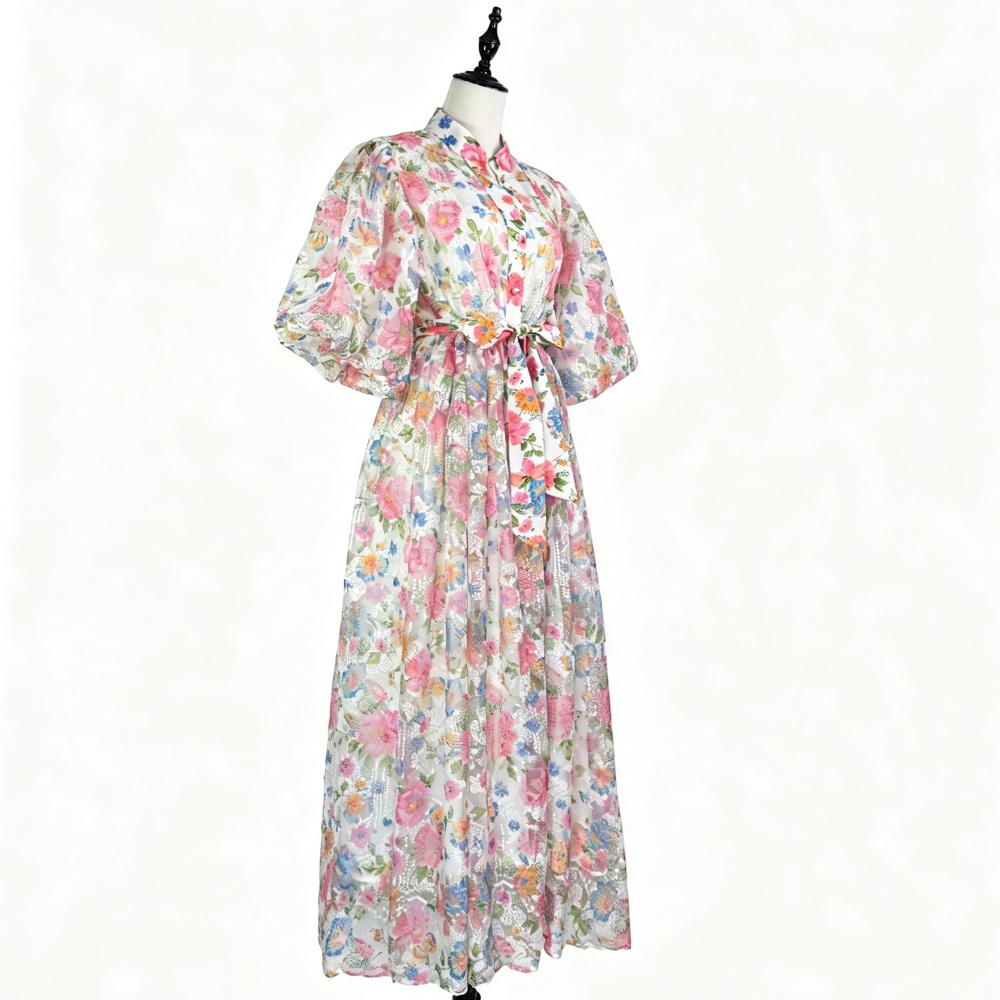 Elegant long lace dress flowers tender romantic lady dress