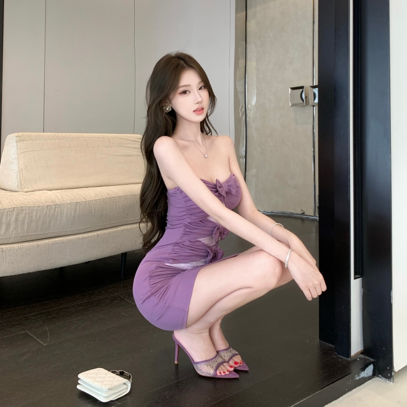 Sexy bow package hip slim enticement dress