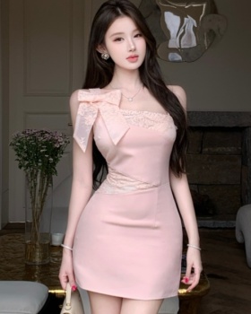 Package hip lace T-back bow formal dress
