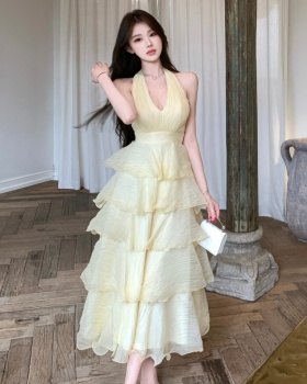 Vacation tender chiffon long dress lady halter dress