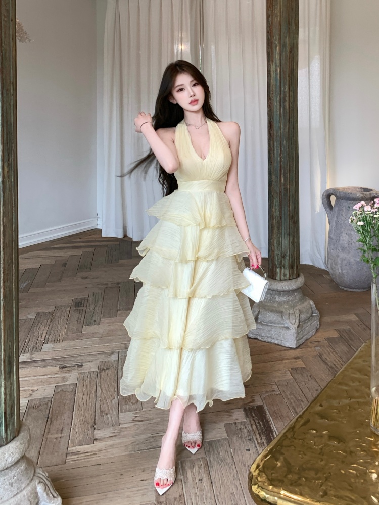 Vacation tender chiffon long dress lady halter dress