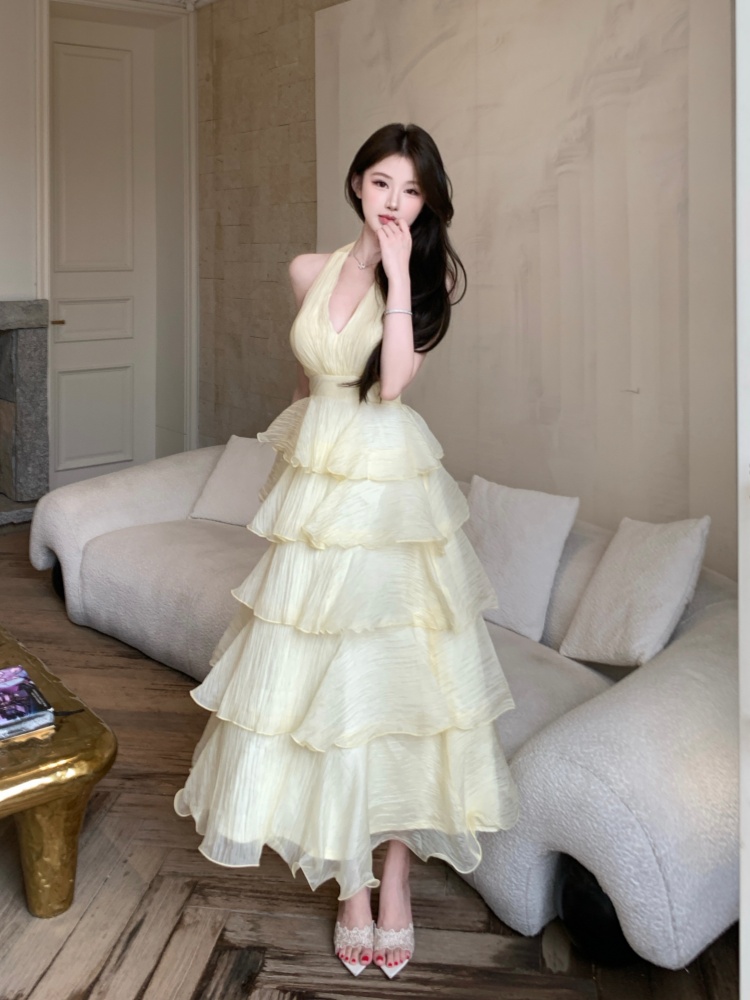 Vacation tender chiffon long dress lady halter dress