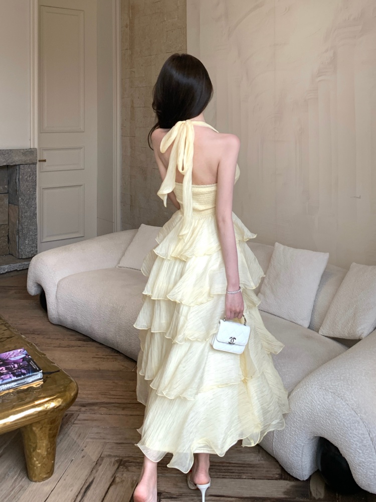 Vacation tender chiffon long dress lady halter dress