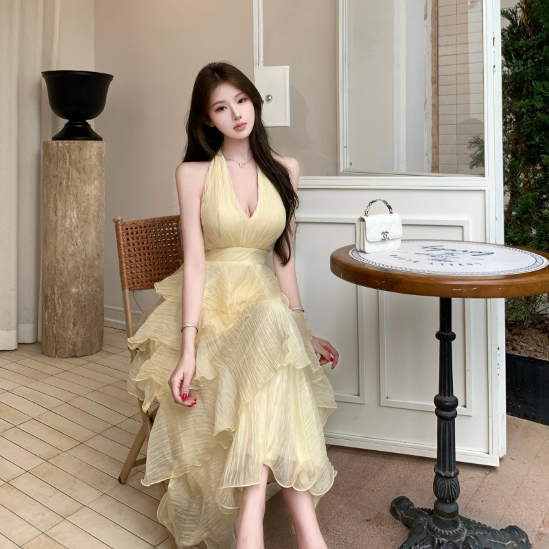 Vacation tender chiffon long dress lady halter dress