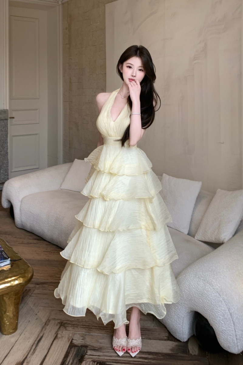 Vacation tender chiffon long dress lady halter dress