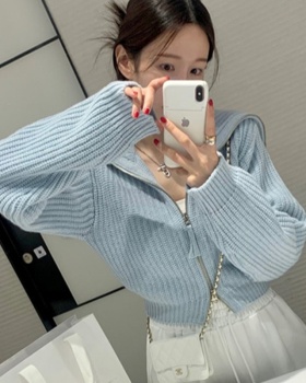Large lapel short coat zip sweater for women
