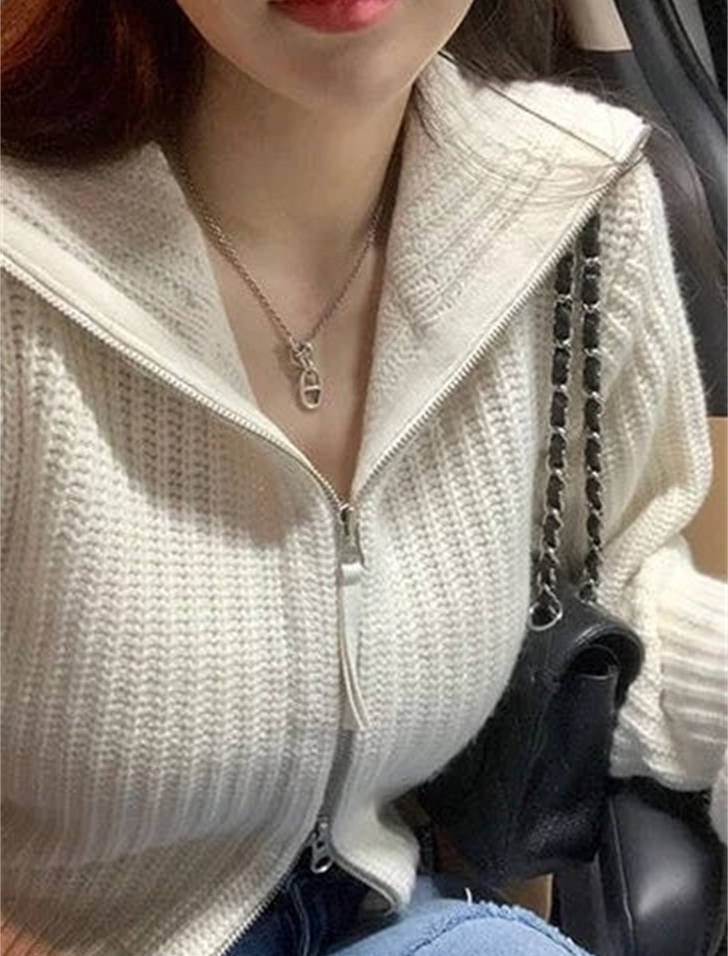 Large lapel short coat zip sweater for women